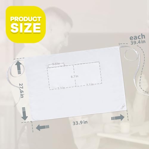 Long Server Apron Black with 3 Pockets 28" Bistro Aprons Waterproof (1 PACK(34x28 Inches) / White)