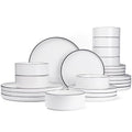 Nebula 24 Piece Dinnerware Set (White with Black Rim / Service for 8 (Standard Dinner Set))