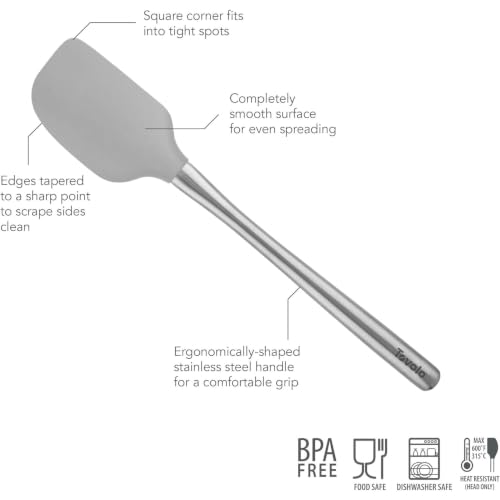 Flex Core Silicone Spatula Metal Handle for Scraping Bowls Mixing and Baking (Oyster Gray / Spatula)