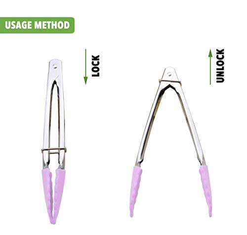 7 Inch Serving Tongs with Silicone Tips (7-inch / Pink)