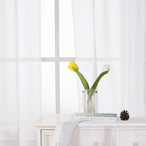 White Sheer Curtains 48 Inch Length 2 Pcs (White / 42"W x 48"L (Pack of 2))