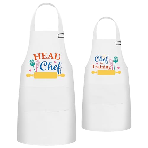 R HORSE 2Pcs Adults Kids Matching Apron Set (White Chef)
