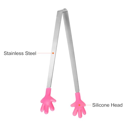 Mini Food Tongs 5.5" Pattern Shape Stainless Steel with Silicon Tips Small Cooking Tongs Kitchen Food Tongs Serving Tongs for Cooking Grilling BBQ Barbecue Kitchen (RoseRed)