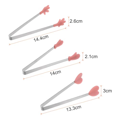Mini Food Tongs 5.5" Pattern Shape Stainless Steel with Silicon Tips Small Cooking Tongs Kitchen Food Tongs Serving Tongs for Cooking Grilling BBQ Barbecue Kitchen (CoralPink)