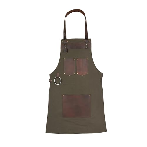 Full Grain Leather & Canvas Apron (Green)