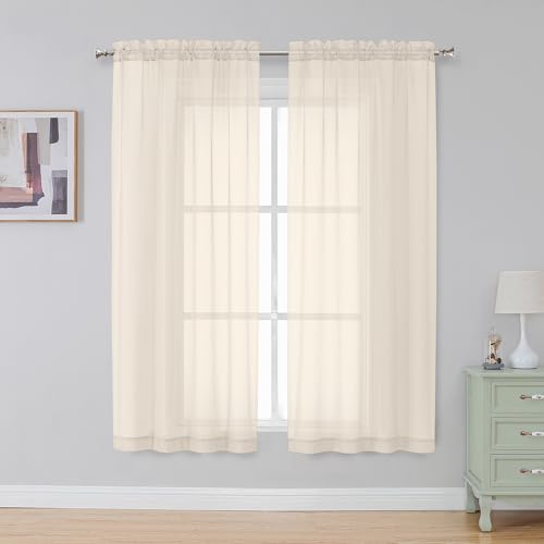 Cream Sheer Curtains 63 Inch Length 2 Panels (Cream / 42"W x 63"L (Pack of 2))