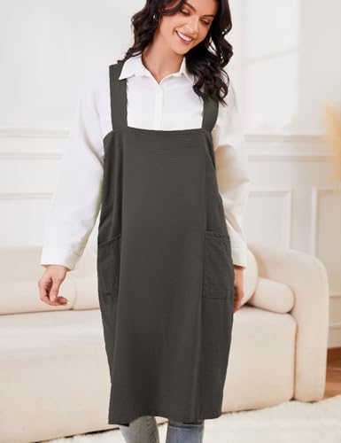 Women's Cotton Cross Back Pinafore with Big Pockets Practical Aprons for Gardening Works (XX-Large / Army Green)