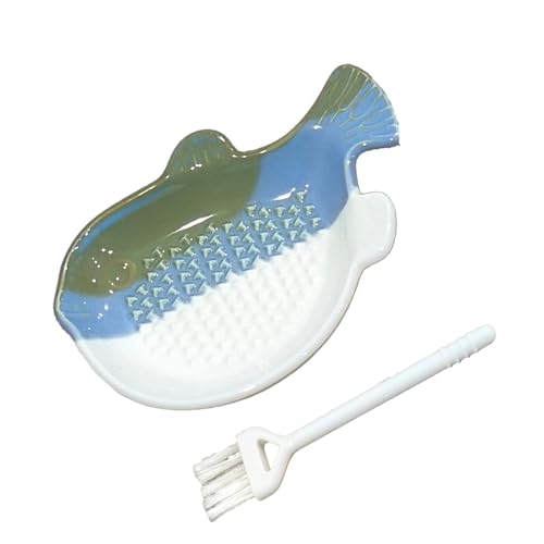 1PCS Ceramic Garlic Ginger Grater Plate with Brush 4.8 Inch (Fish-Shape)