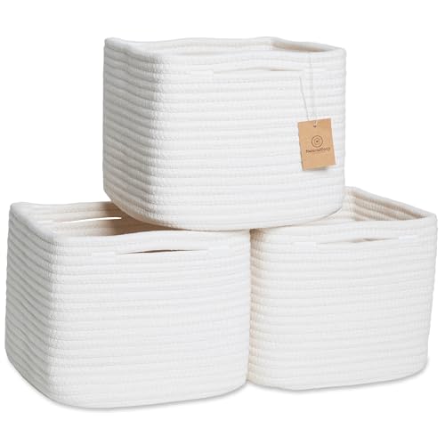 Storage Cubes 9”x9”x7”Cotton Rope Woven Baskets for Organizing 3 (Off White)