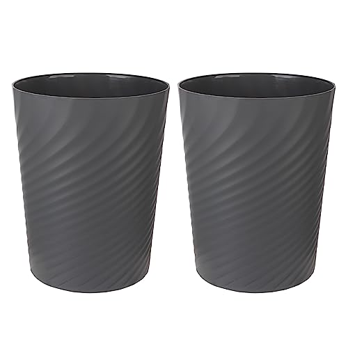 Plastic Small Bathroom Trash Can Wastebasket Garbage Can (Dark Grey / 1.8 Gallon/2 Pack)