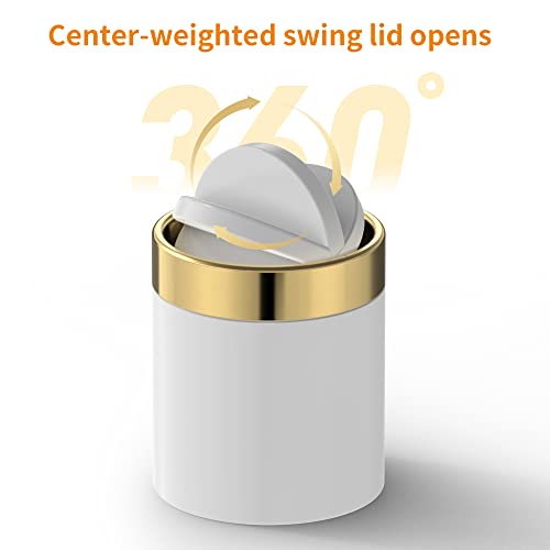 0.4 Gal White Desktop Mini Swing Lid Trash Can (White / 1.5 Liter)