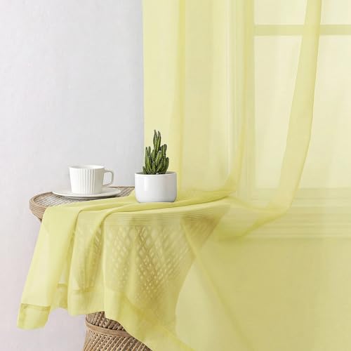 Goose Yellow Sheer Curtains 78 Inches Long 2 Panels (Goose Yellow / 42"W x 78"L (Pack of 2))