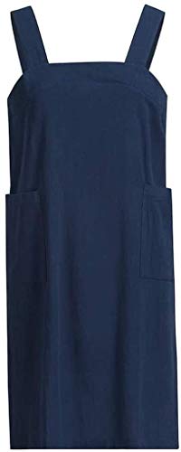 Japanese Pinafore Apron Smock Cotton Apron with Pockets Plus Size Aprons for Women (Navy / 3X-Large)
