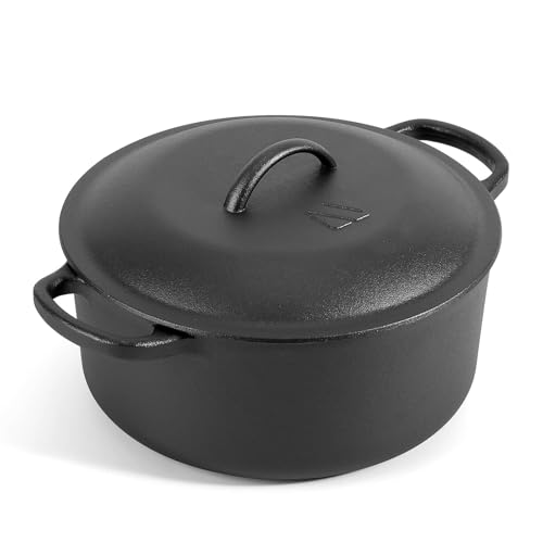 6 QT Basics Cast Iron Dutch Oven Pot with Lid and Dual Handles (6QT)