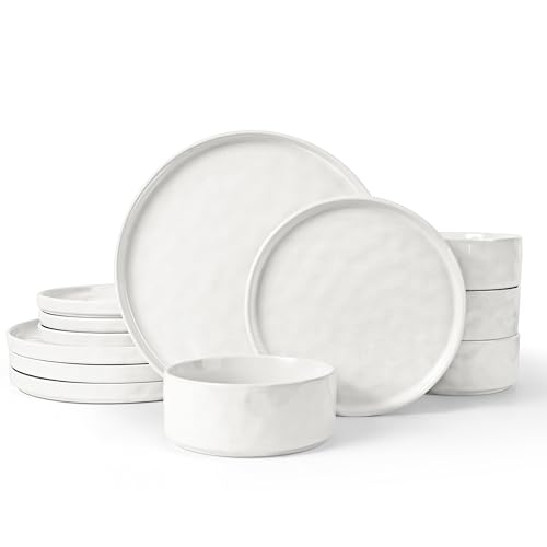 12 Pieces Stoneware Dinnerware Set (12-Piece / Polar White)