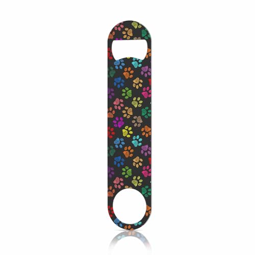 Colorful Paw Prints Stainless Steel Bottle Opener Hand Drawn Cat Dog Foot Prints Cartoon Cute Flat Beer Bottle Opener Keychain for Home Kitchen Bar Restaurant Party Birthday Gift (Colorful Paw Prints)
