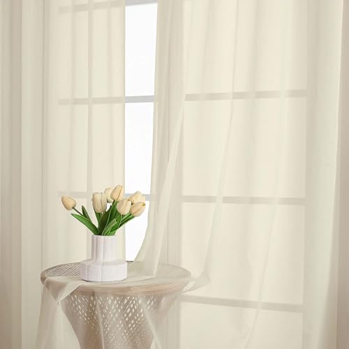 Cream Sheer Curtains 63 Inch Length 2 Panels (Cream / 59"W x 63"L (Pack of 2))