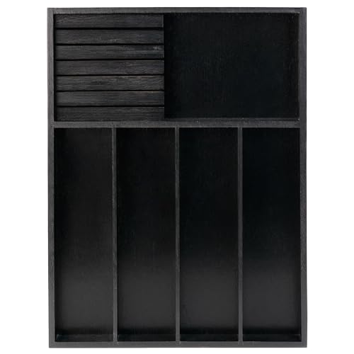 Bamboo Silverware Drawer Organizer (Black / 5 Slot)
