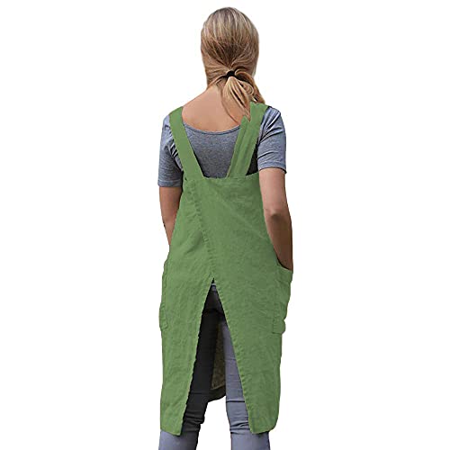 Women's Cross Back Pinafore Apron with Large Pockets Home Kitchen (XX-Large / Green)