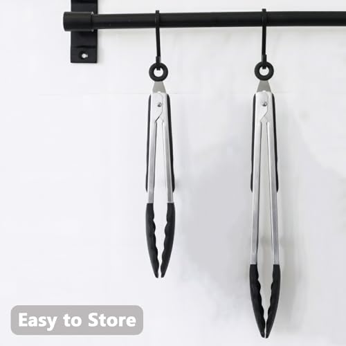 Kitchen Tongs for Cooking with Non (Black / 2Pcs, 9+12 Inch)