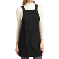 Aprons for Women with Pockets Plus Size Comfort Cross Back No Tie Cotton Linen Apron Pinafore (Black / Medium)