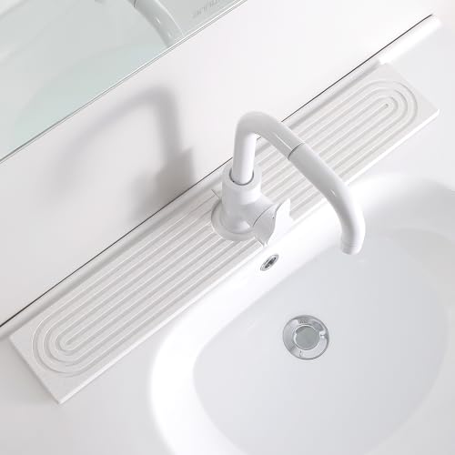 Diatomite Faucet Mat for Kitchen Sink (White · 23.6 x 4 in · Concentric Groove)
