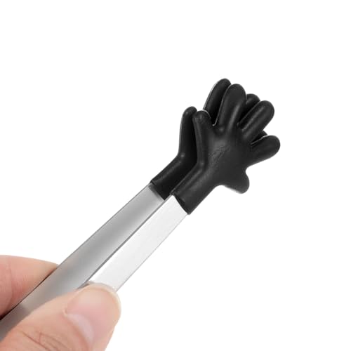 Mini Food Tongs 5.5" Pattern Shape Stainless Steel with Silicon Tips Small Cooking Tongs Kitchen Food Tongs Serving Tongs for Cooking Grilling BBQ Barbecue Kitchen (Black)
