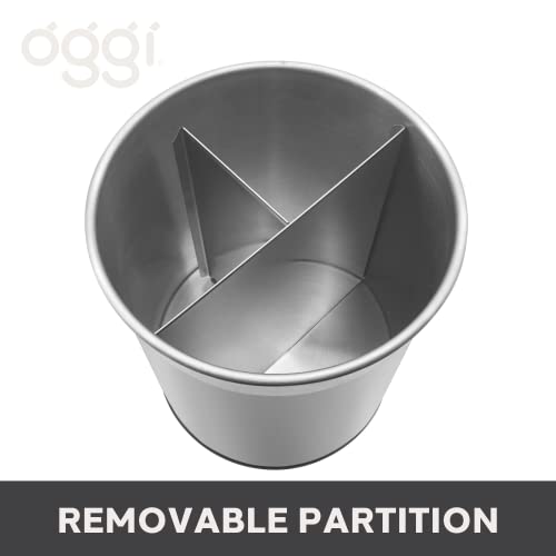 Jumbo Stainless Steel Rotating Utensil Holder with Removable Divider