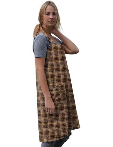 Women's Plaid Cross Back Apron with Large Pockets Home Kitchen (Large / Plaid8)