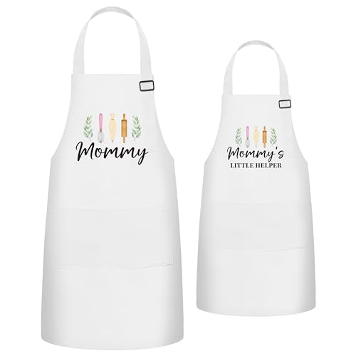R HORSE 2Pcs Adults Kids Matching Apron Set (White Mommy)