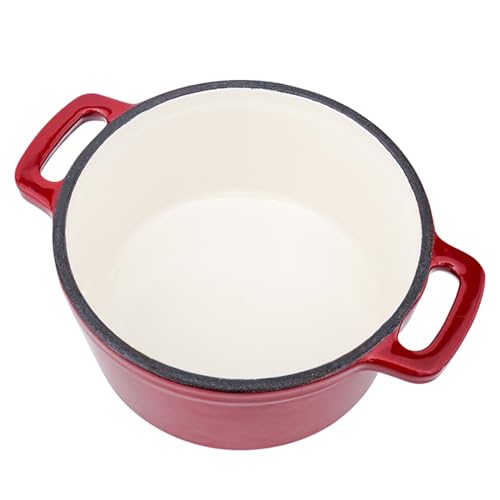 Mini Cocotte 16 oz Mini Dutch Oven 0.5 qt. Cast Iron Garlic Roaster for Oven Garlic Confit Pot Ramekins with Lids Oven Safe Set of 2 (2 Set-Red / 16 oz-2 Set)