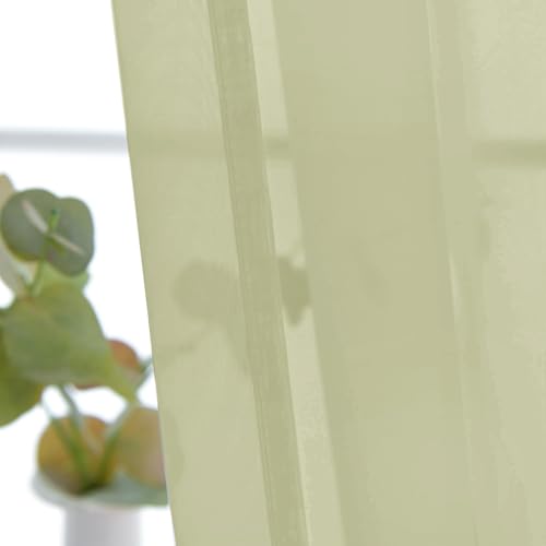 Basic Rod Pocket Sheer Voile Window Curtain Panels Sage Green 1 Pair 2 Panels 26 Width 40 Inch Long for Kitchen Bedroom Children Living Room Yard（Sage Green (Sage Green / 26"W x 40"L (Pack of 2))