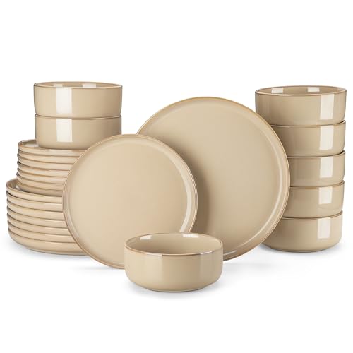 PLAYA Ceramic Plates and Bowls Sets (Brown / 24 Pcs (Service for 8))