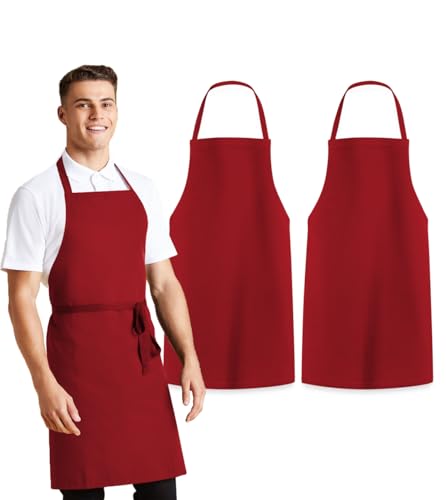 red aprons chef apron for men bbq apron for men aprons bulk (Pack of 2 / Red)