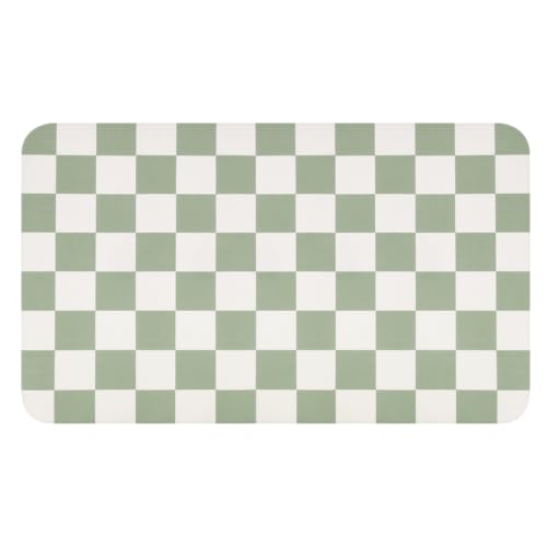 Checkered Dish Drying Mat for Kitchen Counter (Green / 24" x 16")