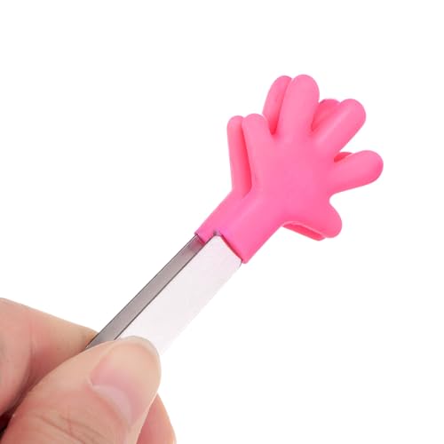 Mini Food Tongs 5.67" Hand Shape Stainless Steel with Silicon Tips Small Cooking Tongs Kitchen Food Tongs Serving Tongs for Cooking Grilling BBQ Barbecue Kitchen (RoseRed)