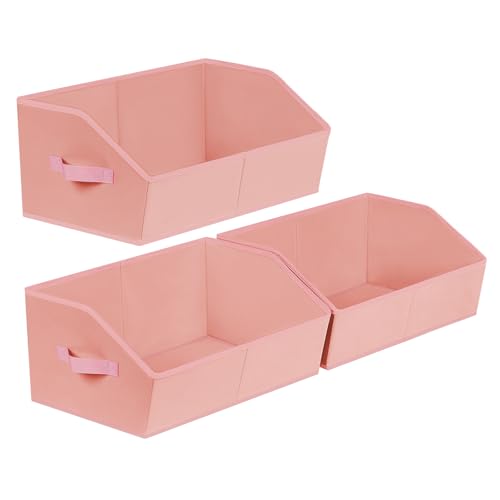 Closet Baskets for Shelves Trapezoid (Pink / Large -3 Pack)