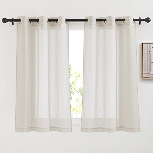 Short Linen Curtains for Kitchen (36"W x 54"L (Pack of 2) / Natural)