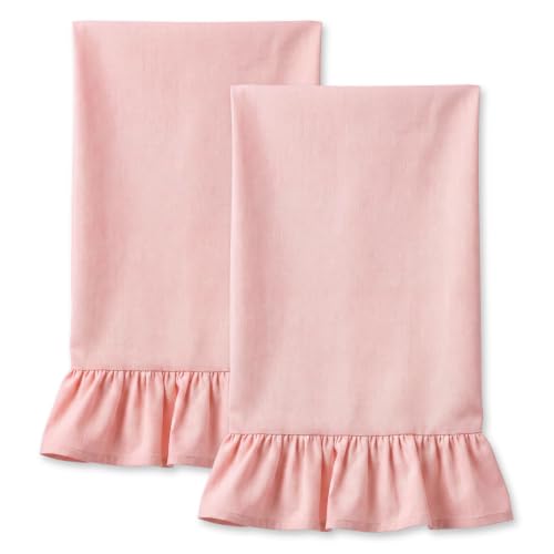 2 Pcs Light Pink Kitchen Towels Retro Towels Cotton Ruffled (Light Pink / Retro)