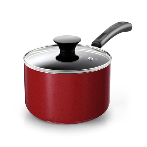 Basic 2 Quart Nonstick Saucepan with Glass Lid (2 Quarts / Red)