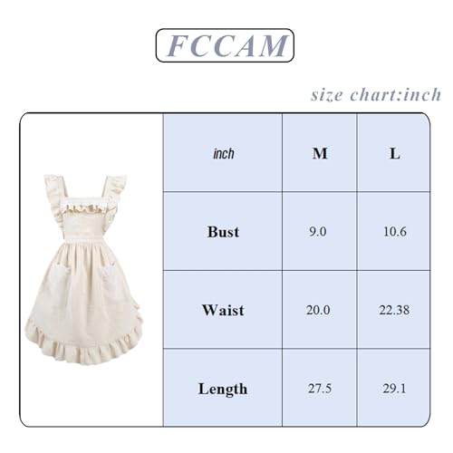 Womens Vintage Pioneer Maid Apron Lace Ruffle Apron with Pockets M (Medium / Beige)