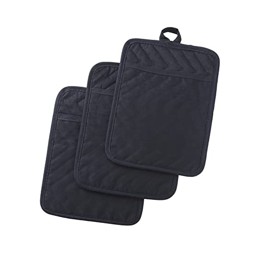 Pot Holders and Oven Mitts 7" X 9" Heat Resistant Cotton Pocket Pot Holder Set Feature of Non Slip Kitchen Hot Pad Oven Mitts (Mood Indigo)