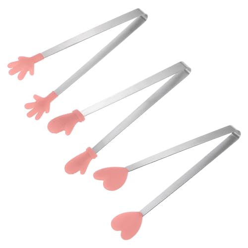 Mini Food Tongs 5.5" Pattern Shape Stainless Steel with Silicon Tips Small Cooking Tongs Kitchen Food Tongs Serving Tongs for Cooking Grilling BBQ Barbecue Kitchen (CoralPink)