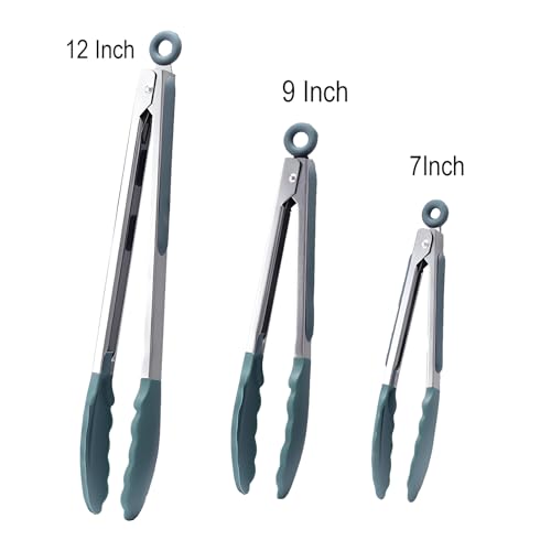 Kitchen Tongs with Silicone Tips (Dark Green)