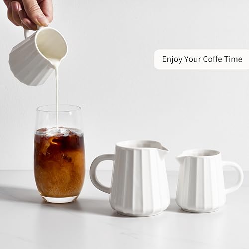 Wave Shaped 2 Pack 5 Oz Classic White Creamer with Handle (White / 5 Ounces;(Set/2))