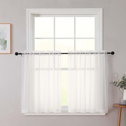 Ivory Kitchen Curtains 30 Inch Length Tier 2 PCS (Ivory / 42"W x 30"L (Pack of 2))