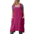 Women Cotton Linen Apron with 2 Pockets Kitchen Baking Cooking Chef Cross Back Pinafore Dress for Work Restaurant Gardening (3X-Large / Rose Red)