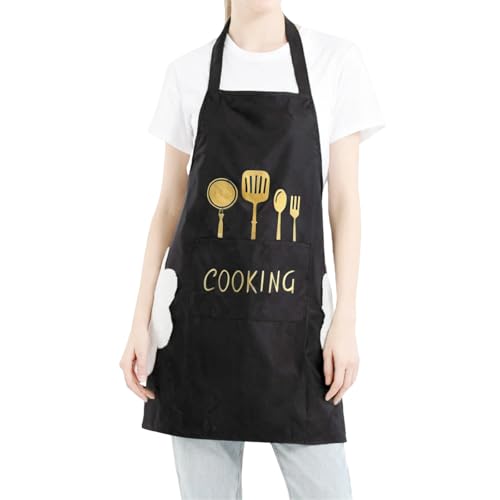 Women Kitchen Apron with Hand Wipe Pockets (Black)