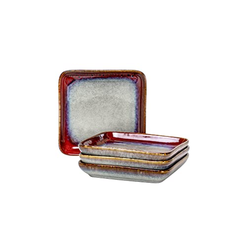 Square Dessert Plates Set of 4 (Reactive Red / 6.3 Inch)