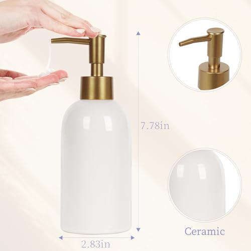 2PC 14OZ Ceramic Soap Dispenser Can Fill Hand Soap (White+green)